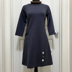 NEW Apsara Organic Cotton Dress Charcoal Gray‎ 3/4 Sleeve Small Minimalist Eco